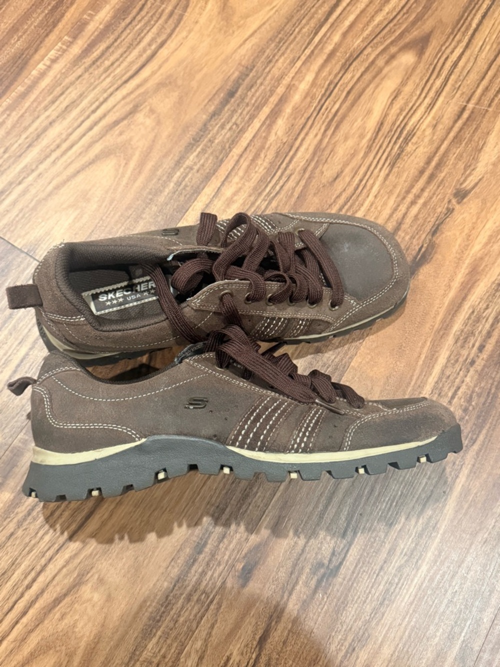 Skechers Jammers Brown Suede Chunky Platform Sneakers Y2K Vintage